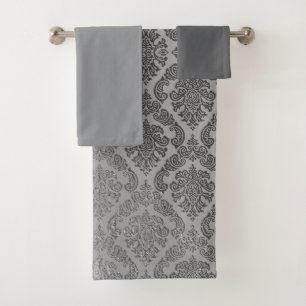 Elegant Silver Damask  Bath Towel Set