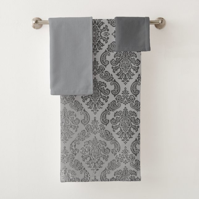 Elegant Silver Damask  Bath Towel Set (Insitu)