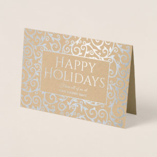 Elegant Silver Damask Holiday Corporate Business Foil Card