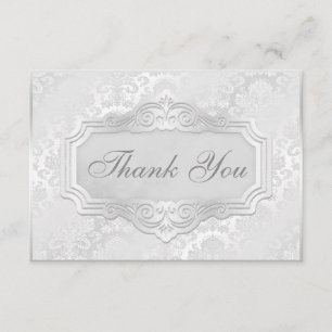 Elegant Silver Damask Wedding Thank You Card