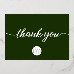 Elegant Silver dark green Business Thank you   Foil Holiday Card