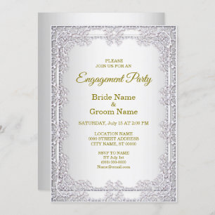 Elegant Silver Decorative Engagement Invitation