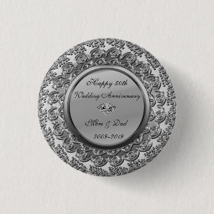 Elegant Silver Diamond 50th Wedding Anniversary 1 Inch Round Button
