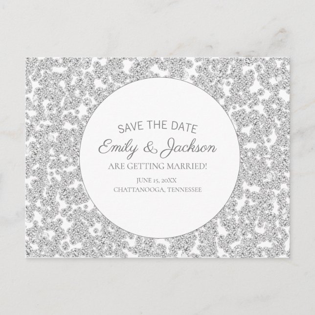Elegant Silver Diamond Glitter Wedding Save Date Postcard (Front)