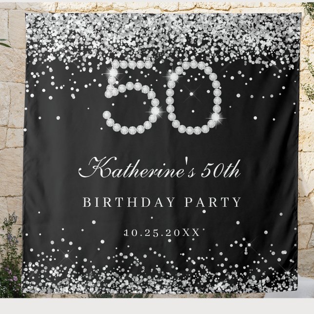 Elegant Silver Diamonds 50th Birthday Party Tapestry (Creator Uploaded)