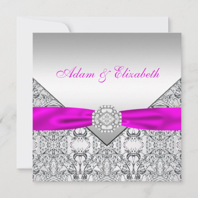 Elégant Silver et Fuchsia Mariage Invitations (Devant)