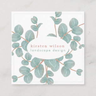 Elegant Silver Eucalyptus Branch - Personalized Square Business Card