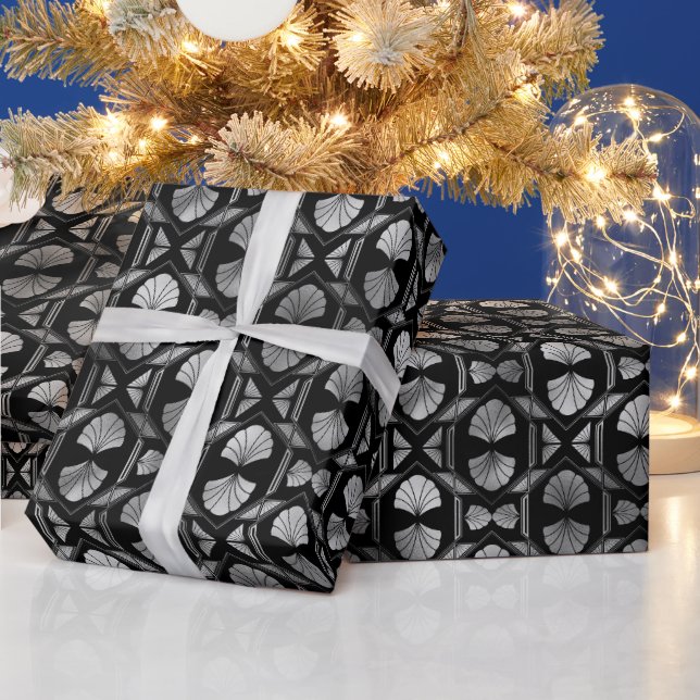 Elegant Silver Fan Grid Art Deco Pattern Design Wrapping Paper (Holidays)