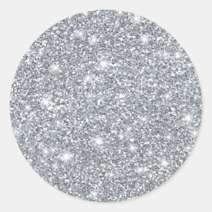Elegant Silver Faux Glamourous Glitter Classic Round Sticker