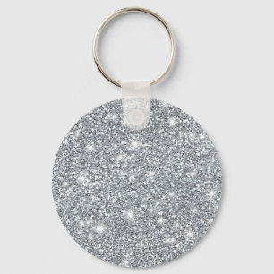 Elegant Silver Faux Glamourous Glitter Keychain