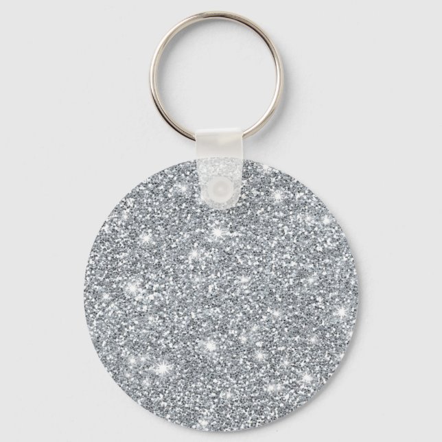 Elegant Silver Faux Glamourous Glitter Keychain (Front)