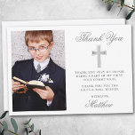 Elegant Silver First Holy Communion Photo Thank You Card<br><div class="desc">Elegant First Holy Communion Thank You Card with Silver Cross. Photo Front.</div>
