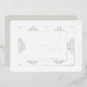 Elegant Silver Flat Thank You Card - Real Foil