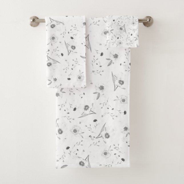 Elegant Silver Floral  Bath Towel Set (Insitu)