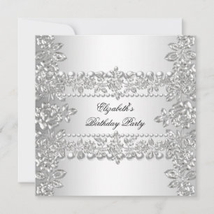 Elegant Silver Floral Birthday Party Invitation