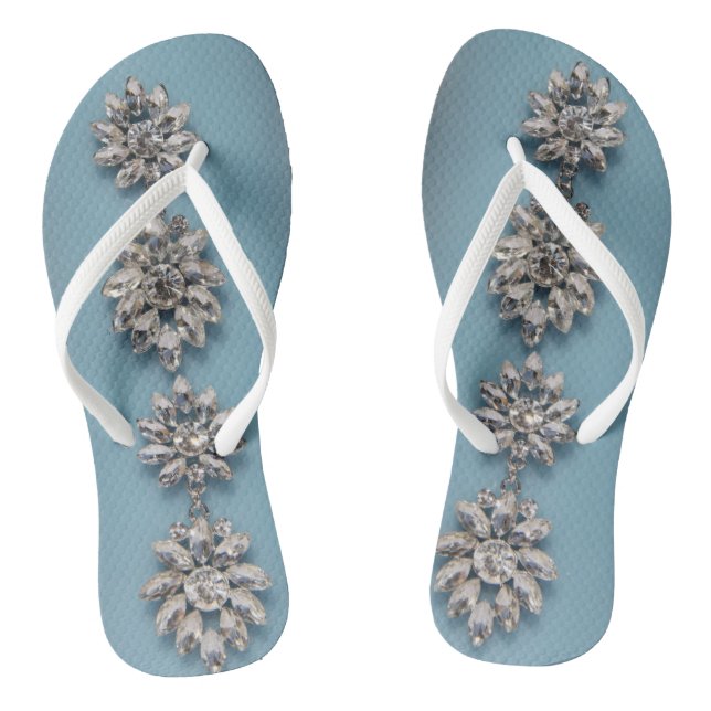 Elegant Silver Floral Jewellery Flip Flops (Footbed)