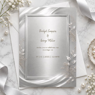 Elegant Silver Floral metallic Wedding Glow Invitation