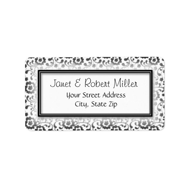 Elegant Silver Floral Swirls Pattern Frame Label (Front)