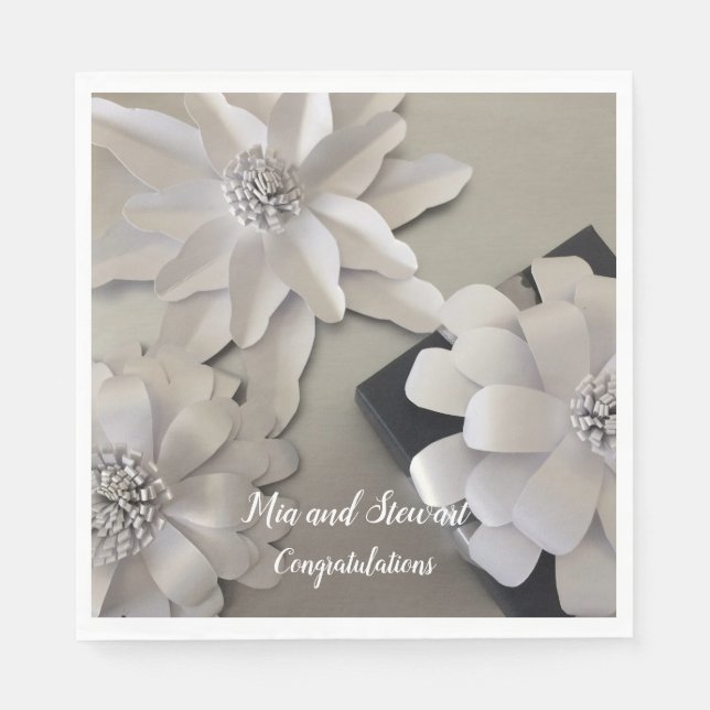Elegant Silver Flowers Congratulations Napkin (Front)