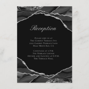 Elegant Silver Foil Black Agate Wedding Reception Enclosure Card