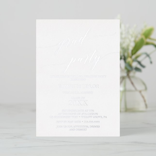 Elegant Silver Foil Calligraphy Graduation Party (Standing Front)