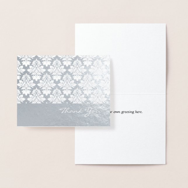 Elegant Silver Foil Damask Thank You Note Card (Display)