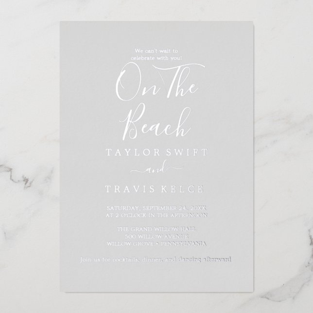 Elegant Silver Foil | Grey On The Beach Wedding  (Front)