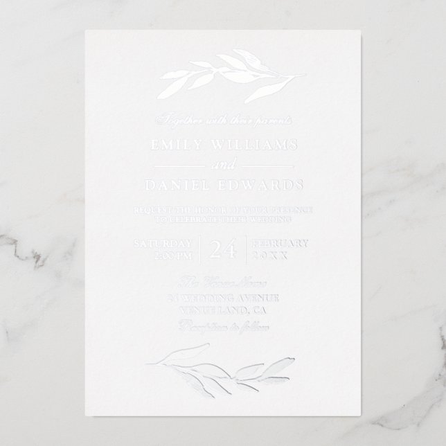 Elegant Silver Foil Leaf Modern Wedding (Front)
