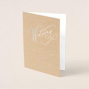 Elegant silver foil minimalist calligraphy wedding card