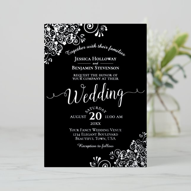 Elegant Silver Foil on Black Classic Wedding (Standing Front)
