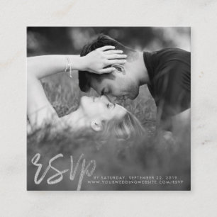 Elegant Silver Foil Script Photo RSVP Enclosure Card