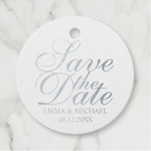 Elegant Silver Foil Wedding Save the Date Favour Tags