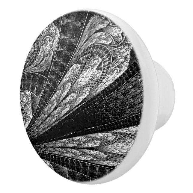 Elegant Silver Fractal Design Digital Art Ceramic Knob (Right)