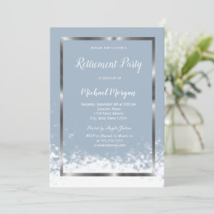 Elegant Silver Frame Dusty Blue Retirement  Invitation