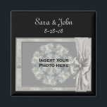 Elegant Silver Frame Wedding Favour Photo  Magnet<br><div class="desc">Elegant silver frame with a bow save the date wedding announcement favour refrigerator magnet. Ready for your special photo. Replace your information in the template. Make more changes to text and font size, style, and colour. Add your photo by clicking on Change and upload your picture. Click on Customize to...</div>