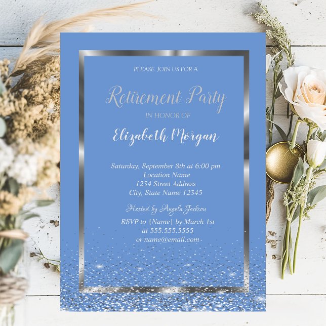 Elegant Silver Frame White Confetti Retirement Invitation (Creator Uploaded)