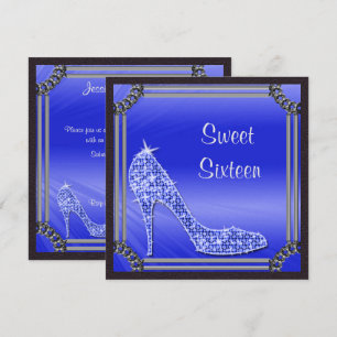 Elegant Silver Framed Blue Stiletto Sweet 16 Invitation