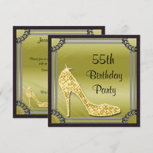 Elegant Silver Framed Gold Stiletto 55th Birthday Invitation