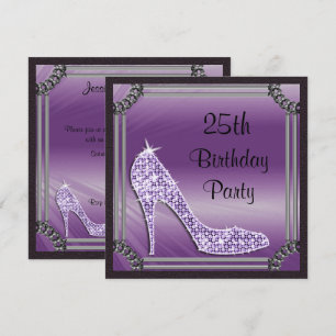 Elegant Silver Framed Lilac Stiletto 25th Birthday Invitation