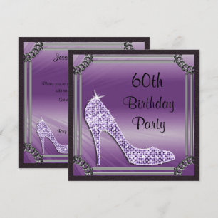 Elegant Silver Framed Lilac Stiletto 60th Birthday Invitation