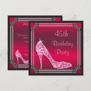 Elegant Silver Framed Pink Stiletto 45th Birthday Invitation