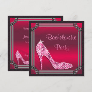 Elegant Silver Framed Pink Stiletto Bachrlorette Invitation