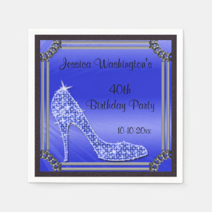 Elegant Silver Framed Stiletto Blue 40th Birthday Napkin