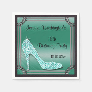 Elegant Silver Framed Stiletto Teal 18th Birthday Napkin