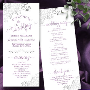 Elegant Silver Frills & Lavender on White Wedding Program