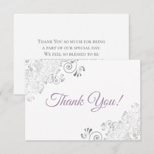 Elegant Silver Frills Lavender on White Wedding Thank You Card