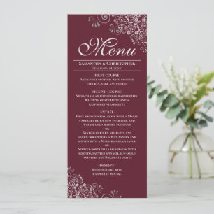 Elegant Silver Frills on Burgundy Maroon Wedding Menu