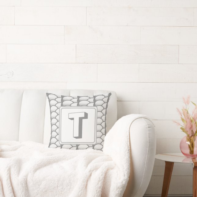 Elegant Silver Geometric Family Initial Monogram  Throw Pillow (Couch)