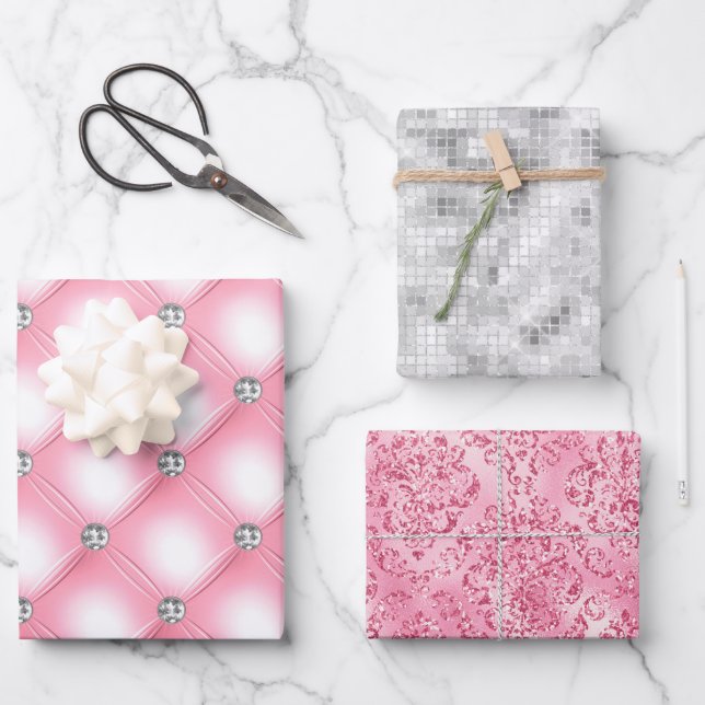Elegant Silver Glam Bling Silver Glitter Gift Wrapping Paper Sheet (Front)