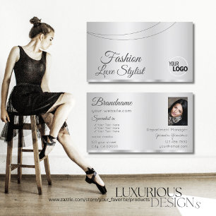 Elegant Silver Glamourous with Logo and Photo Business Card